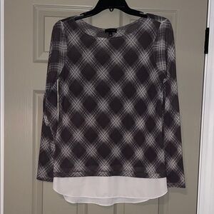 Small The Limited Gray and White Plaid Sheer Top